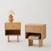 comma side tables with drawer in natural oak finish